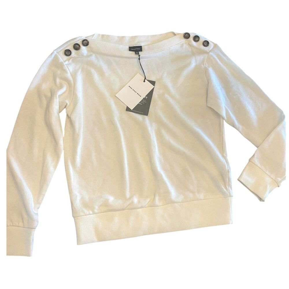 NWT Who What Wear Womens Pull Over Top SMALL Coastal Grandma Casual Buttons